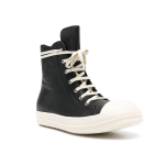 Black leather lace-up zipper high top unisex martin boots