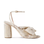 Women's High-heeled Camellia Bow Sandals, Platinum