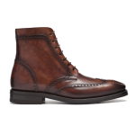 Men's Brogue Style Round Waxed Cotton Rim Boots, Dark Brown