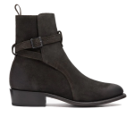 Men's Trendy Retro Square Buckle Leather Strap Boots, Dark Olive Suede