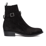 Men's Trendy Retro Square Buckle Leather Strap Boots, Black Suede