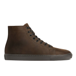 Men’s Solid Color High Top Lace-up Simple Leather Casual Shoes, Tobacco