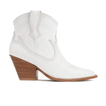 Women's Chunky Heel Pointed Toe Western Style Pattern Leather Ankle Boots, White