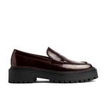 Women's non-slip leather platform loafers, Burgundy