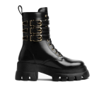 Women's Thick Sole Zipper Leather Strap Metal Buckle Martin Boots, Black & Gold