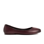 Women's Burgundy Leather Round Toe Slip-on Flat Casual Shoes, Wine