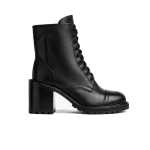 Women's  Chunky High Heel Lace-up Zipper Leather Martin Boots, Black