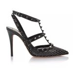 Black pointed rivet yarn mesh dot diamond temperament women's high heels