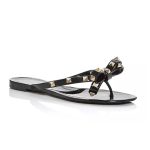 Black flip flops rivet bow women's flat slippers