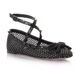 Black breathable women's flat shoes rivet crystal mesh ballet shoes