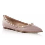 Pink pointed rivet flat patent leather fashionable women's shoes