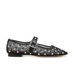 Shine Mesh Gem Embellished Mary Jane Flats White