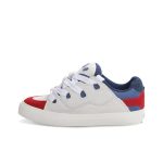 Red, white, blue color blocked lace up trendy unisex casual shoes, board shoes