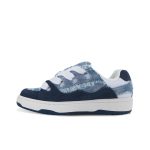 Blue White denim lace up low cut unisex casual shoes