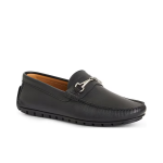 Black flat leather breathable soft-soled slip-on shoes