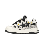 Black and white flower and star decorated trendy men's and women's casual shoes