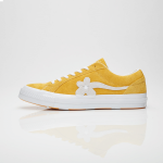 Yellow low-top floral suede unisex casual shoes